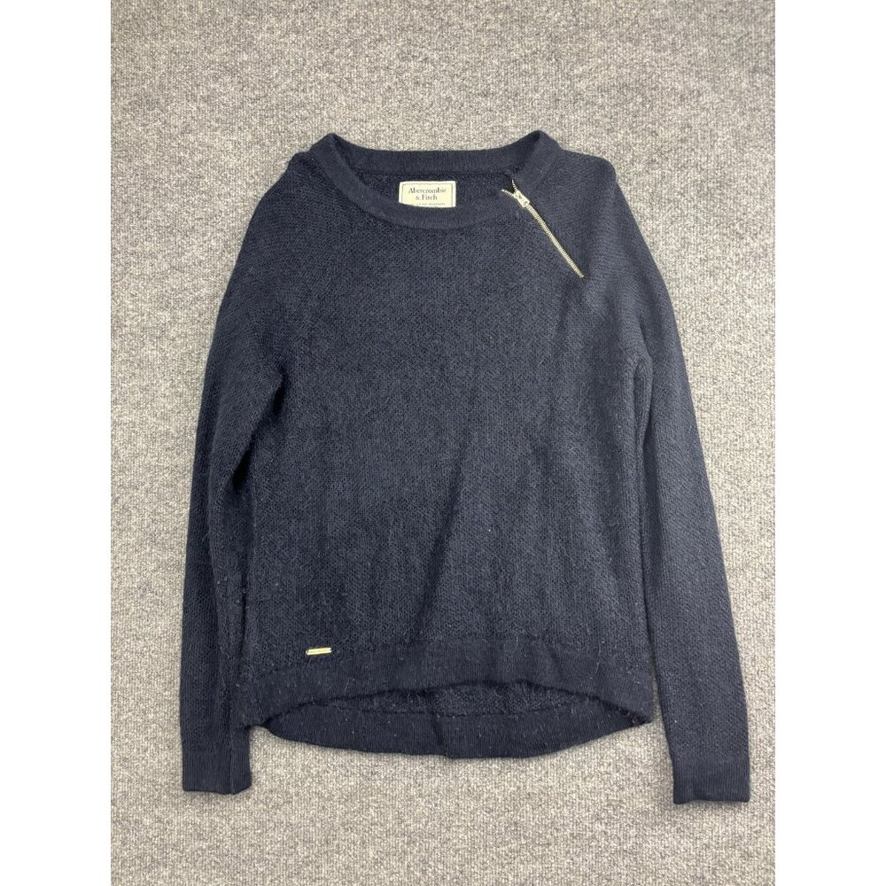 Abercrombie & Fitch Sweater Womens Medium Navy Textured Knit Zip Shoulder Detail